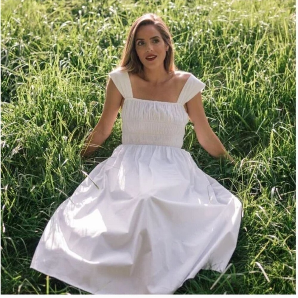 STAUD White Midi Dress with Square Neck
